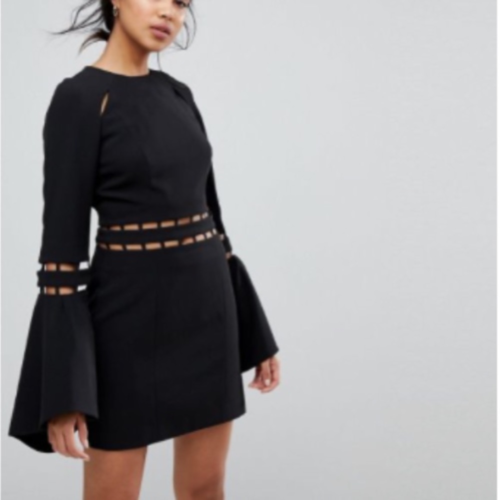 Finders Solar black fluted sleeve dress w cutouts